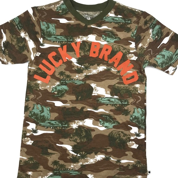 LUCKY BRAND Camouflage V-Neck Tee Skateboard Bears - Picture 4 of 10